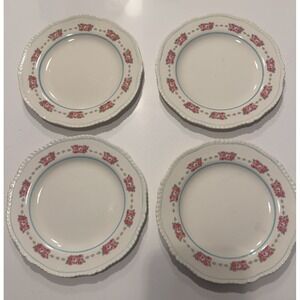 Antique Woods Ivory Ware England Winona Set of 4‎ Floral Salad Tea Plates